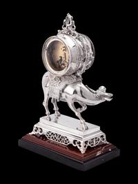 A Chinese Export Silvered Bronze Water Buffalo-Form Clock