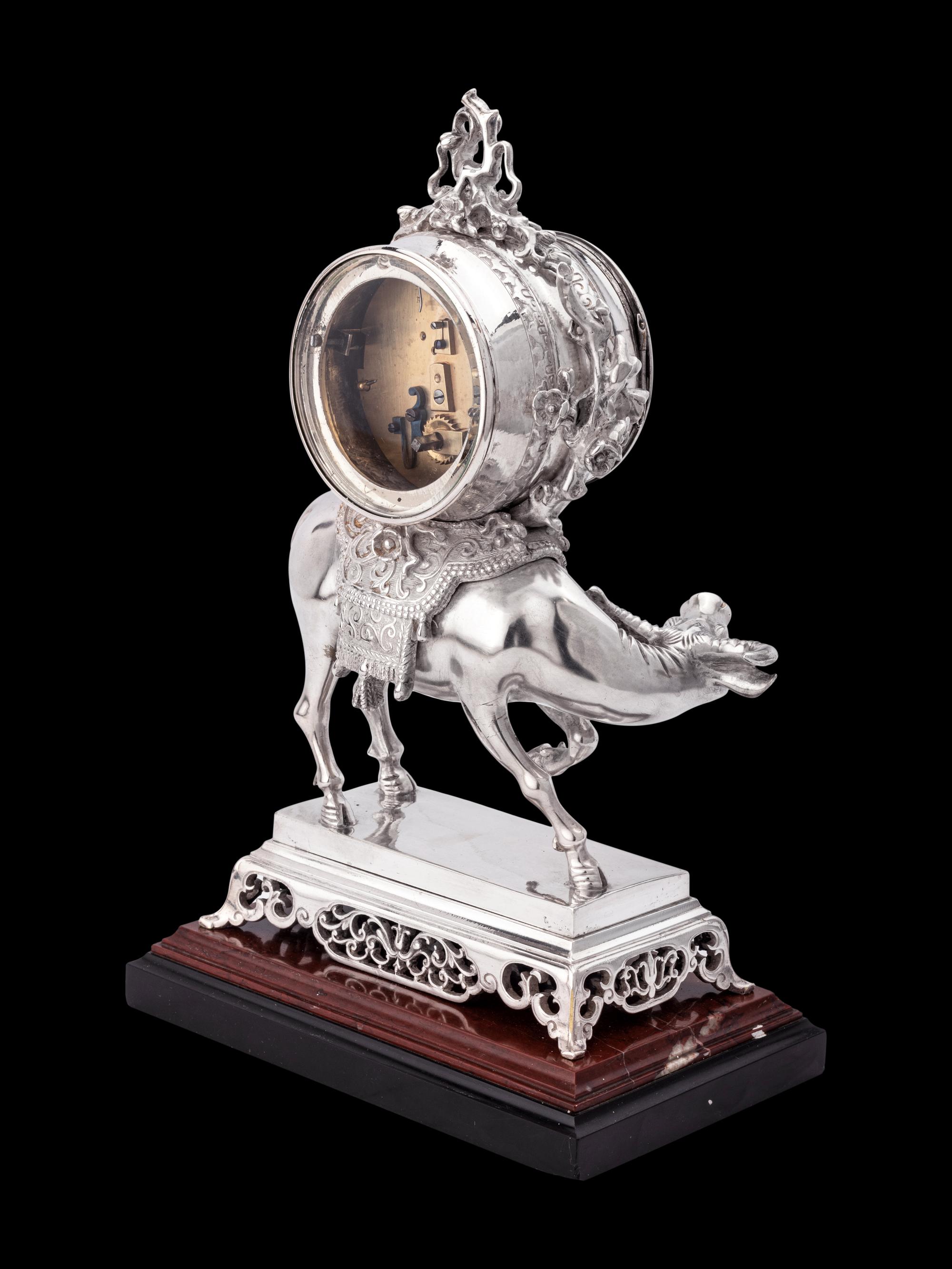 A Chinese Export Silvered Bronze Water Buffalo-Form Clock