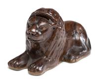 A Scarce Ohio Stoneware Recumbent Lion Bank