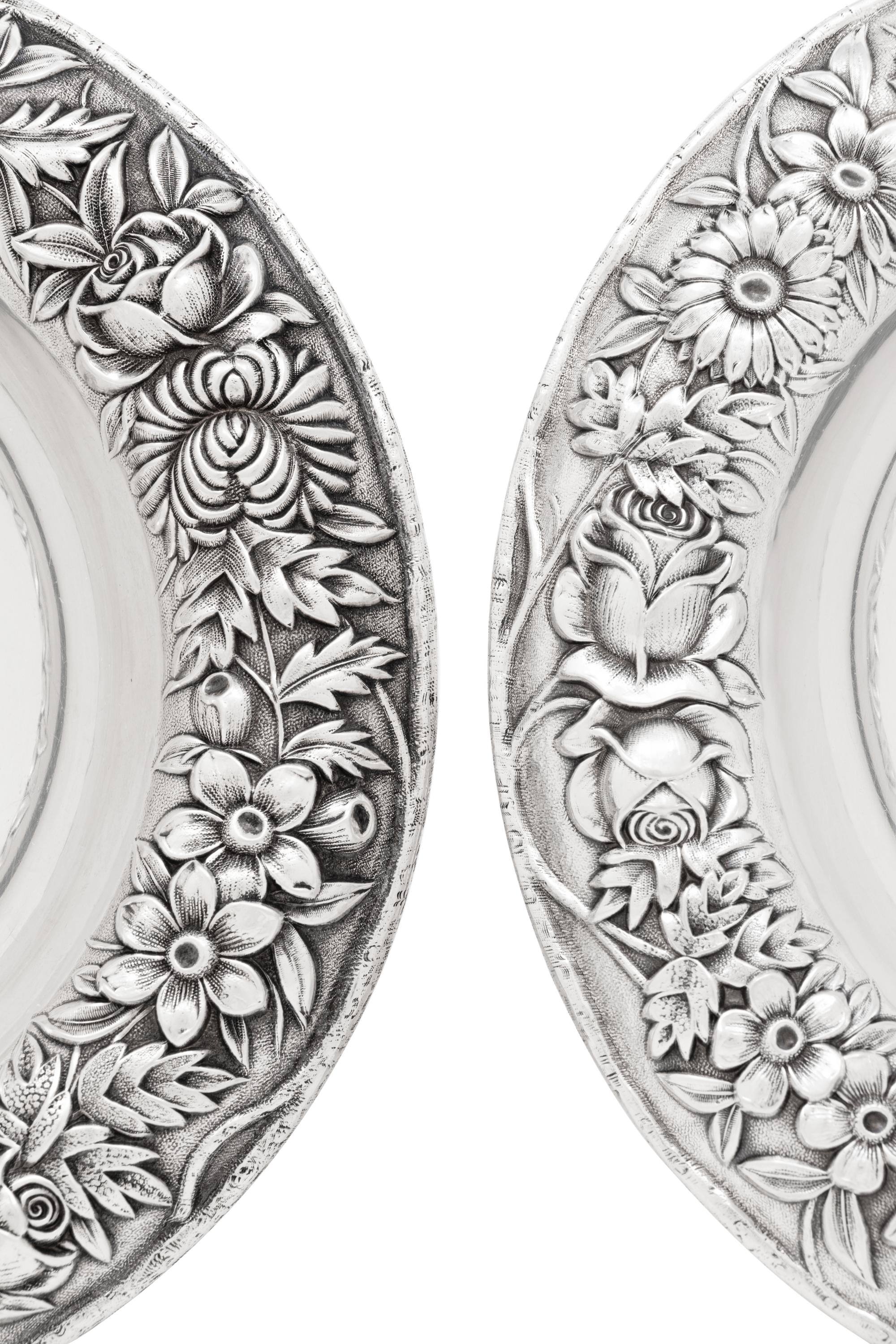 A Pair of S. Kirk and Son Silver Repoussé Compotes