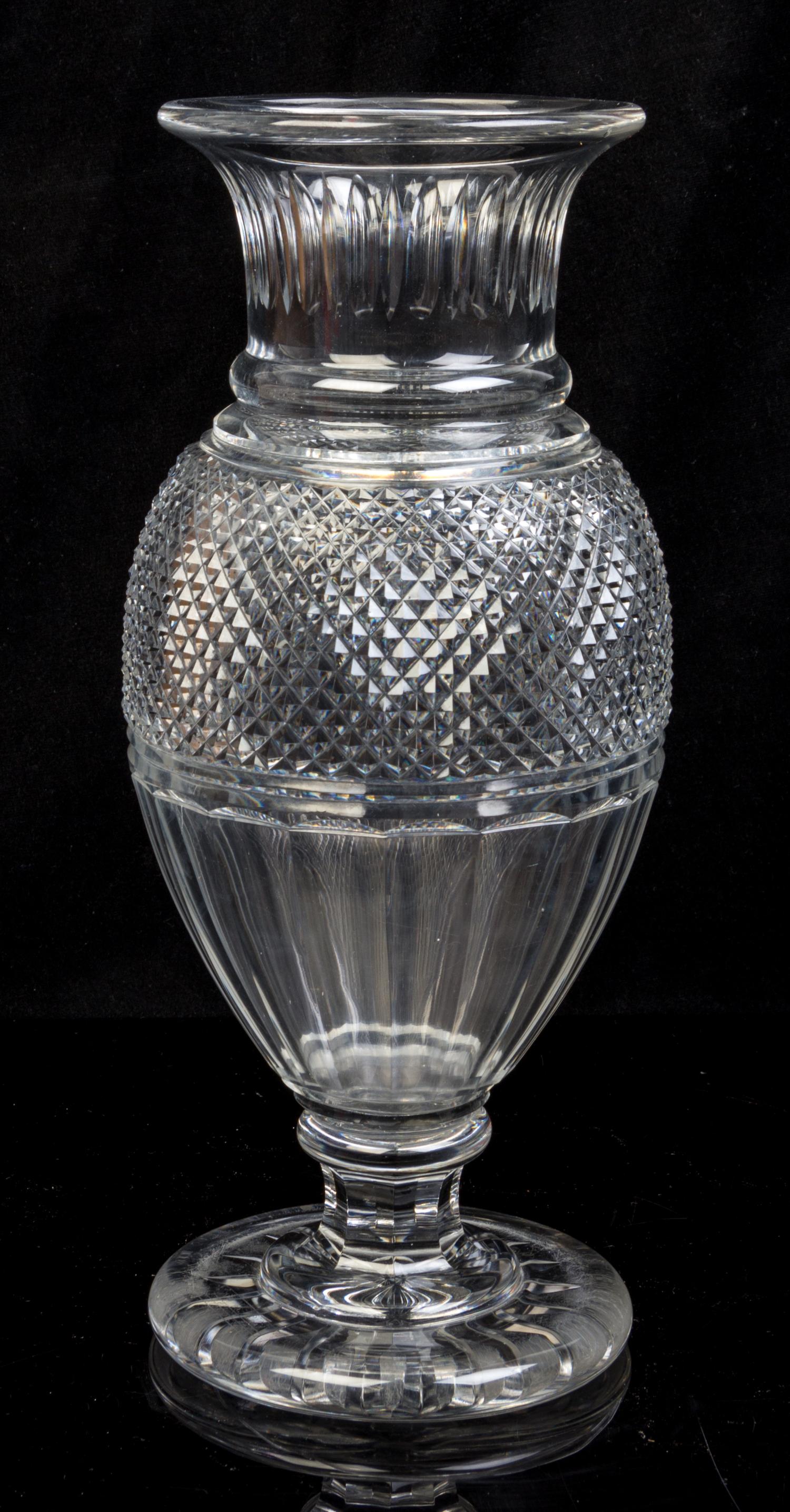 A Baccarat Glass Vase Height 13 1/2 inches.
