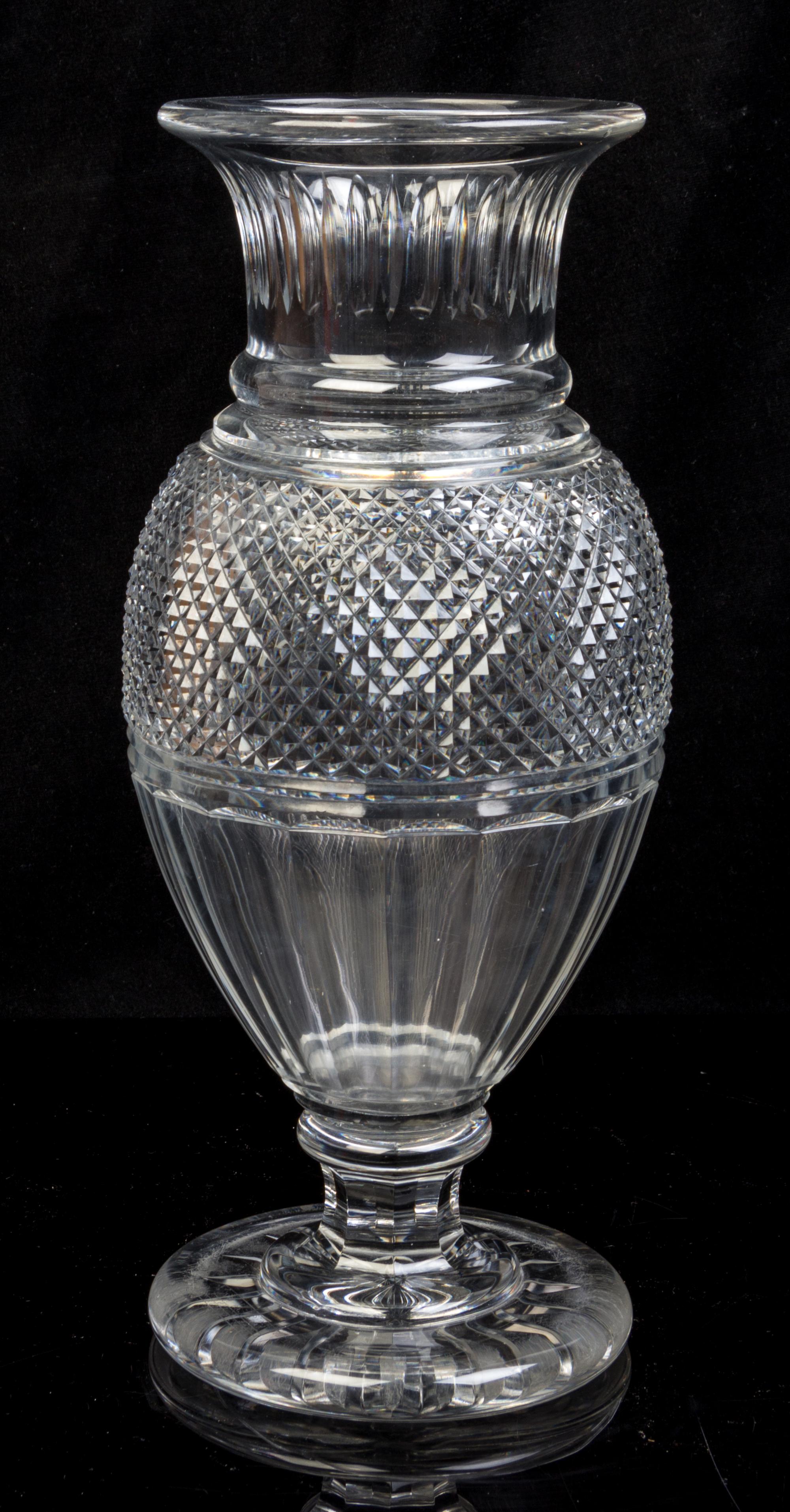 A Baccarat Glass Vase Height 13 1/2 inches.