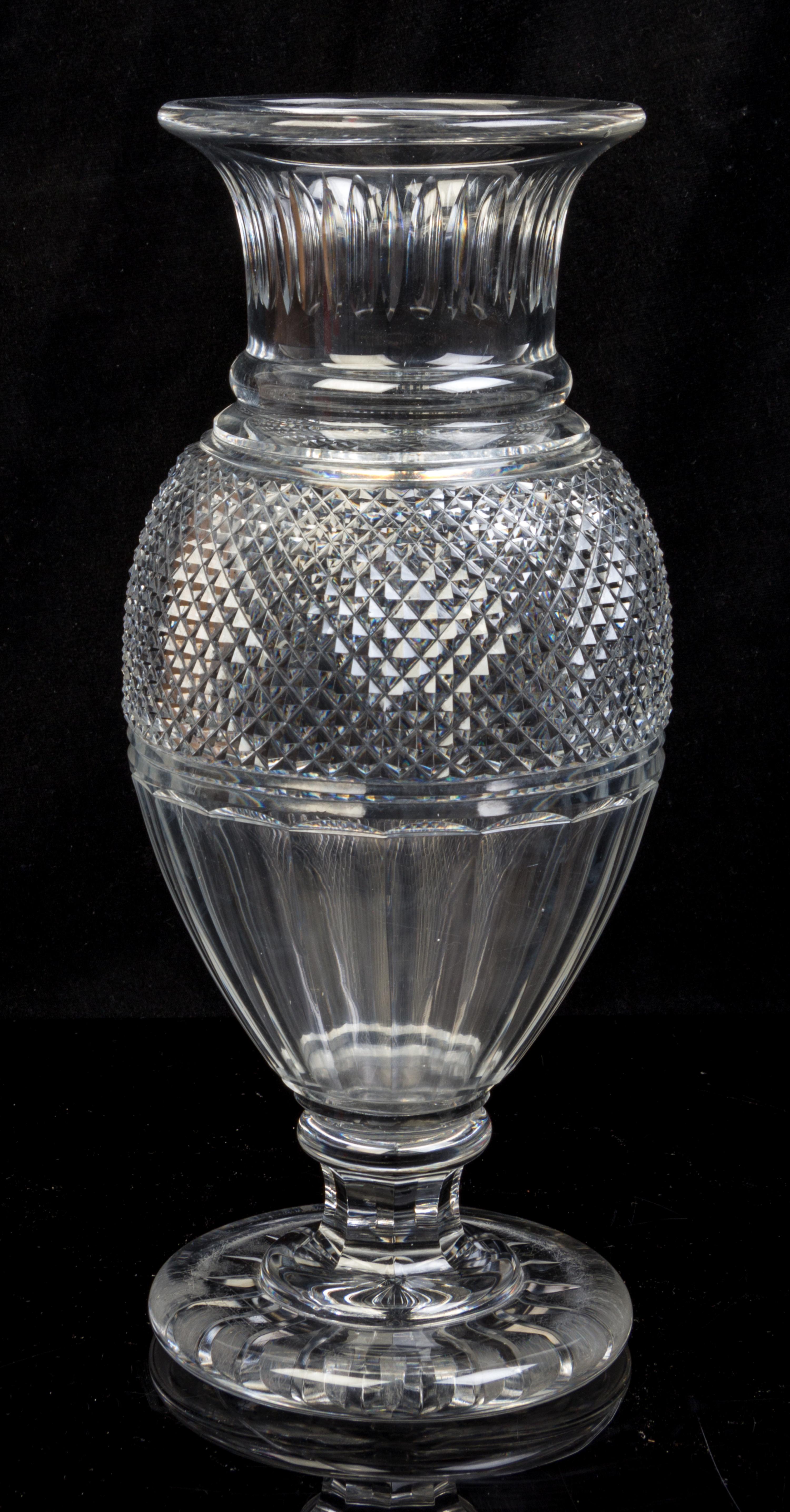 A Baccarat Glass Vase Height 13 1/2 inches.