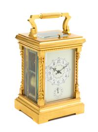 A French Bronze and Glass Repeater Carriage Clock, Height 6 1/4 inches.