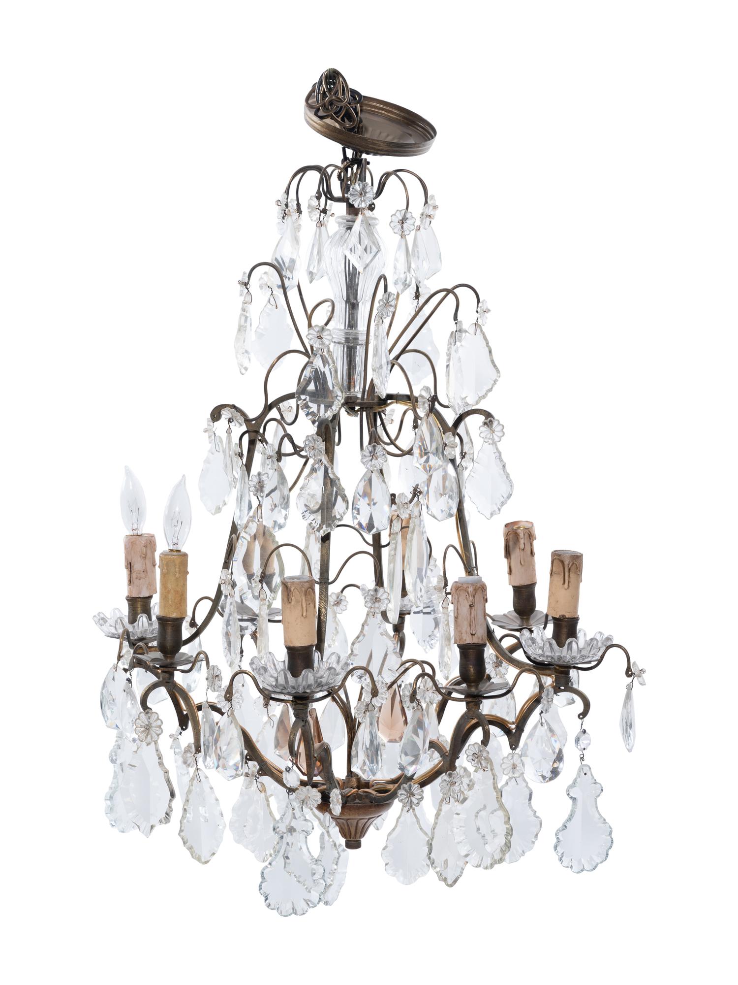 A Continental Gilt Metal and Cut Glass Eight-Light Chandelier