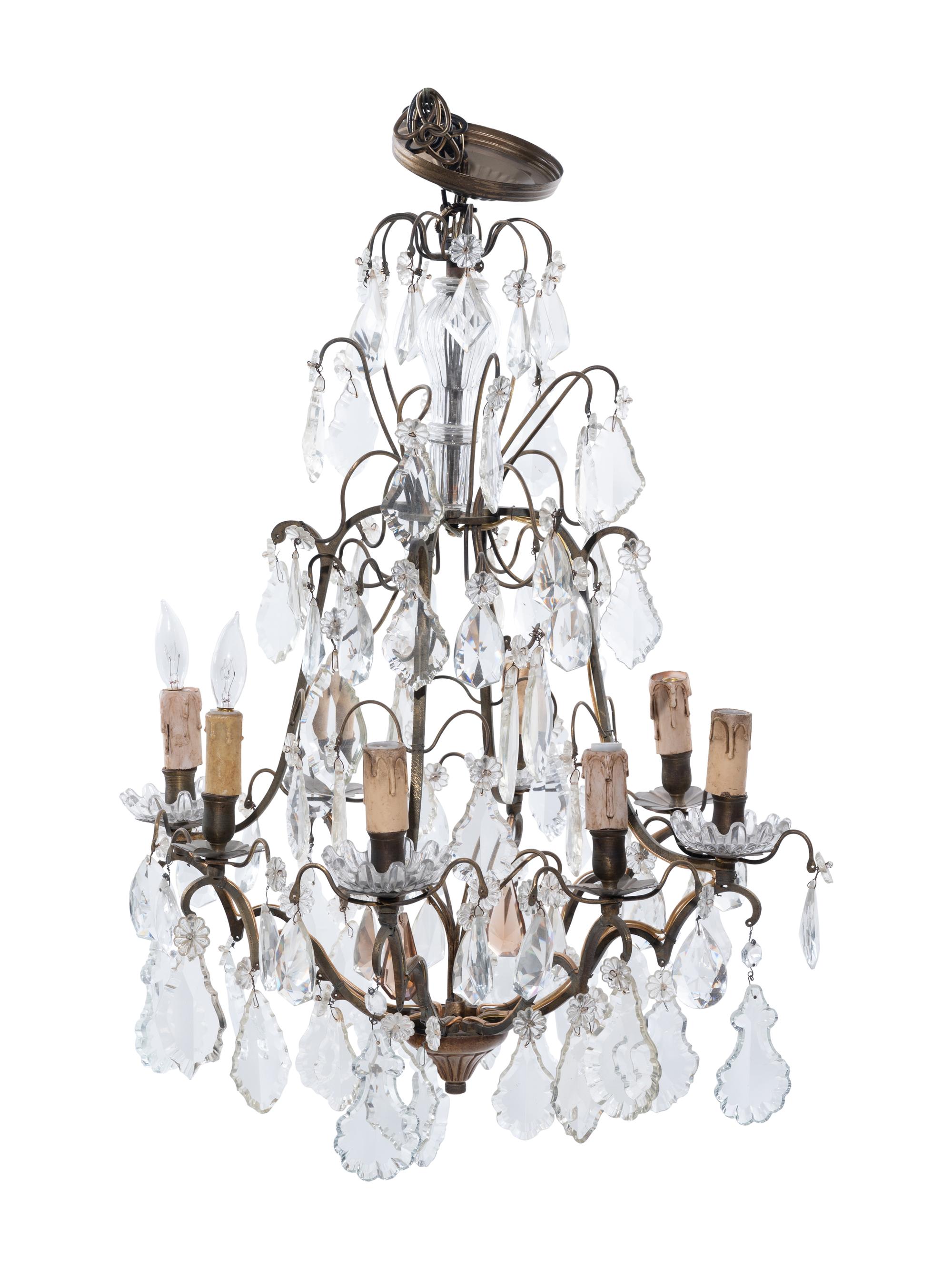 A Continental Gilt Metal and Cut Glass Eight-Light Chandelier