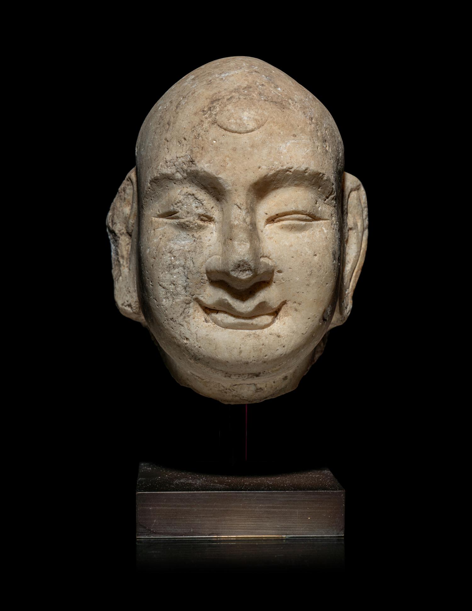 A Chinese Marble Carved Head of a Luohan