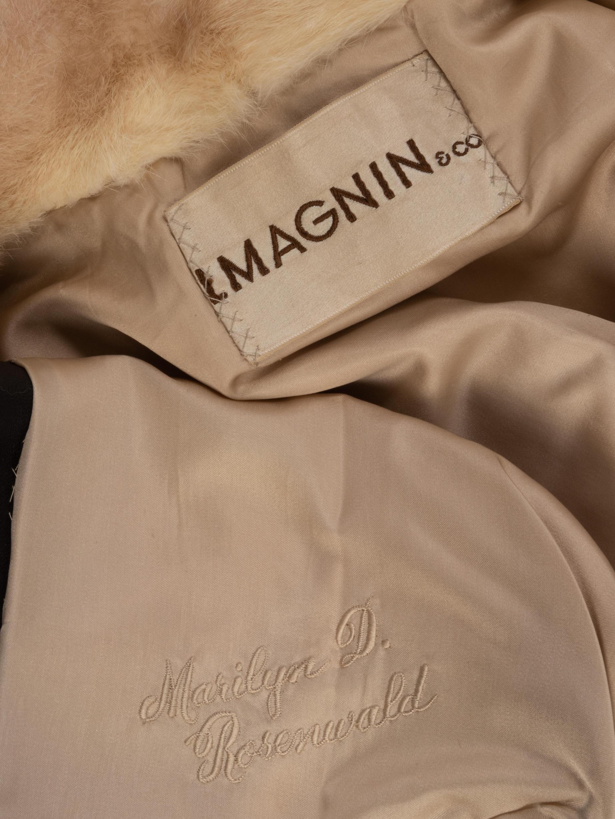 White Mink Fur and Dark Brown Leather Coat w/ Belt, 1970-80s