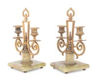 A Pair of Russian Gilt Bronze and Onyx Two-Light Candlesticks