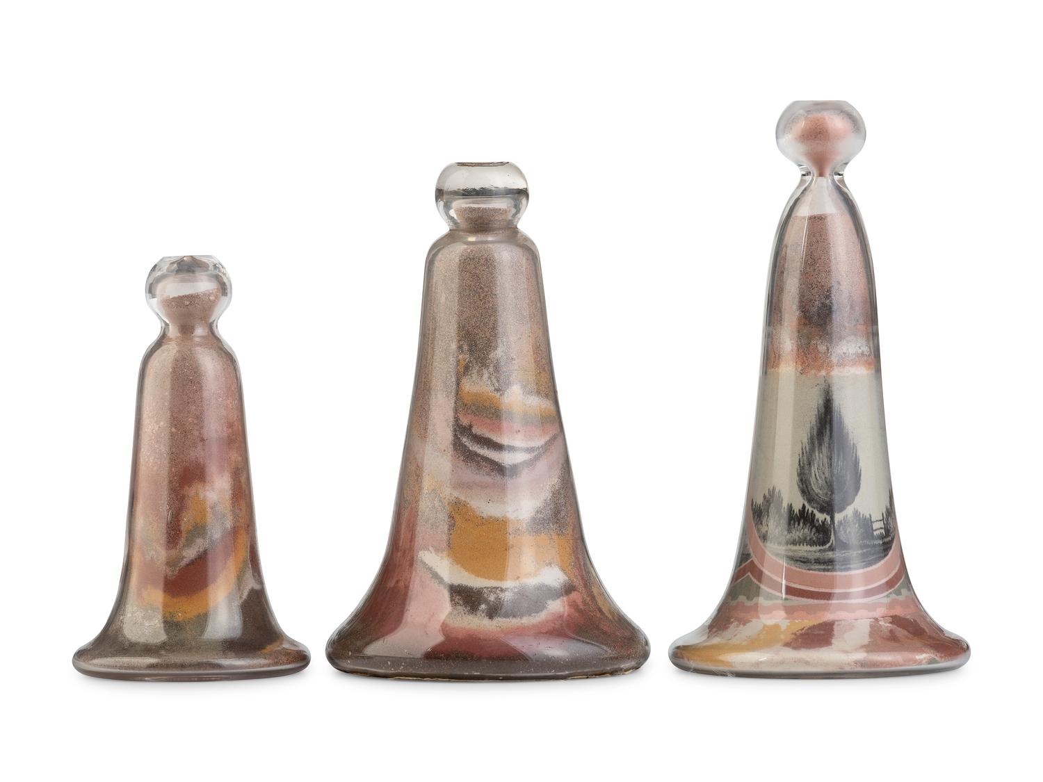 Three Isle of Wight Sand Art Bell Bottles