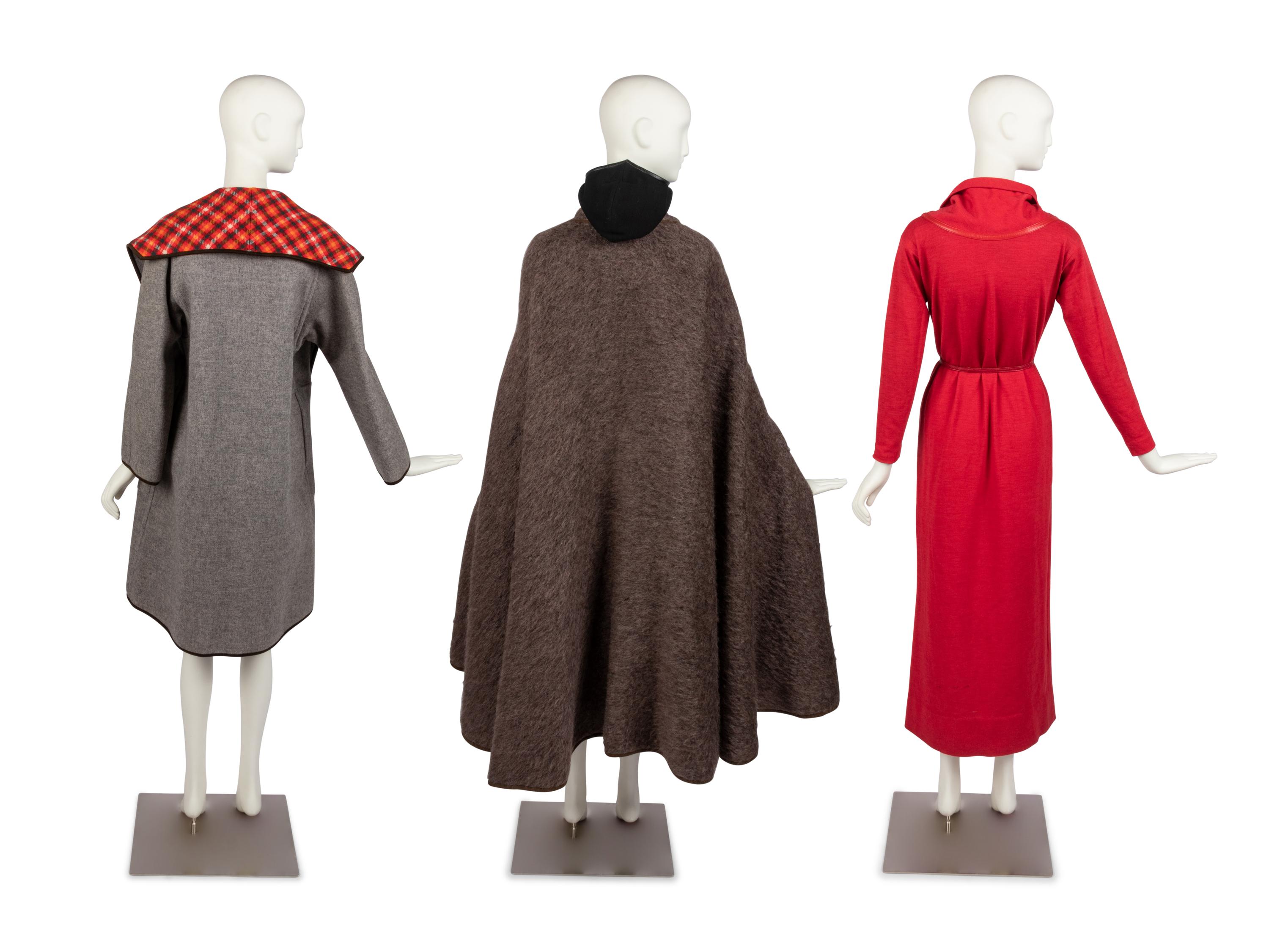 Bonnie Cashin Cape, Coat with Belt, Dress with Belt, Hooded Sweater, Two Sketches, 1960-70s