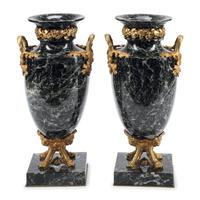 A Pair of Louis XV Style Gilt Bronze Mounted Marble Urns