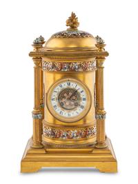 A French Gilt Bronze and Champlevé Enamel Mantel Clock