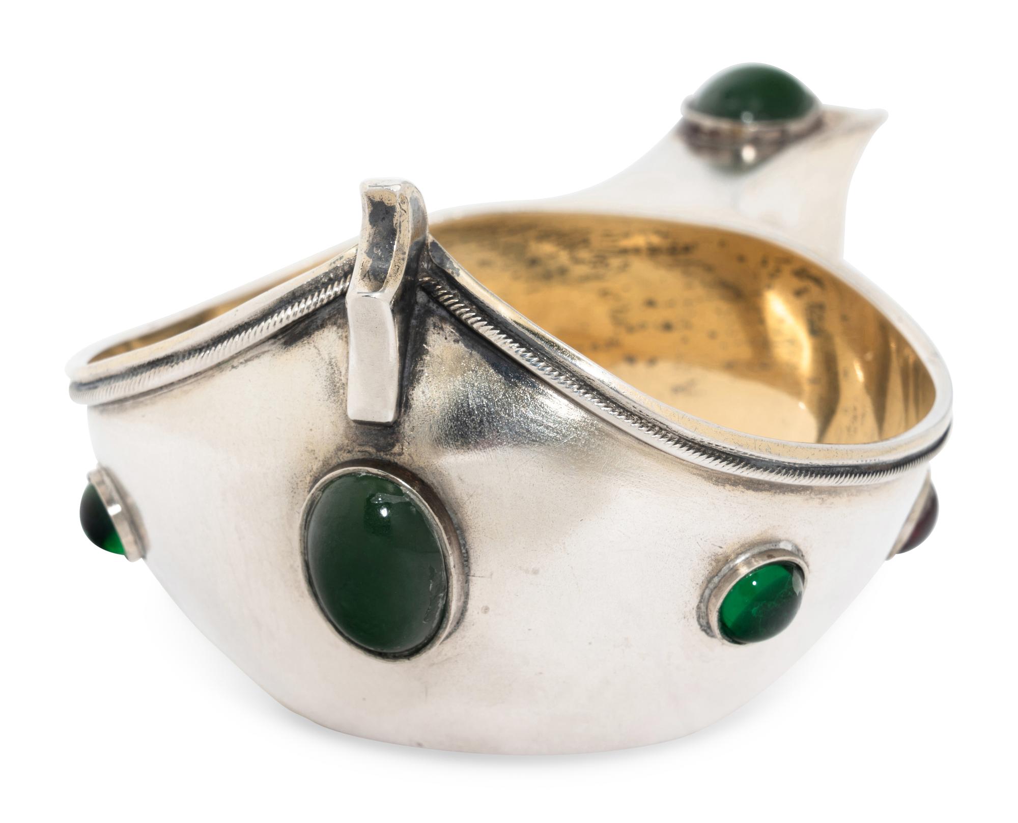 A Russian Silver and Cabochon Mounted Kovsh
