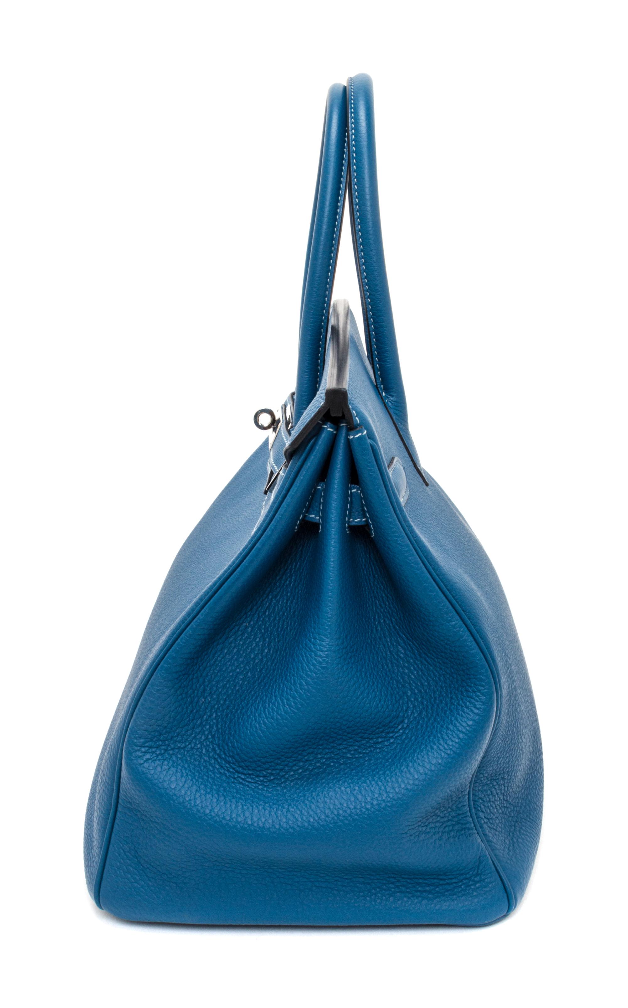 An Hermes Bleu Galice Togo 35cm Birkin Handbag, 14" x 10" x 7".