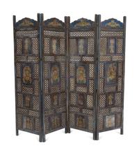 An Indian Painted and Pierce Carved Four Panel Floor Screen