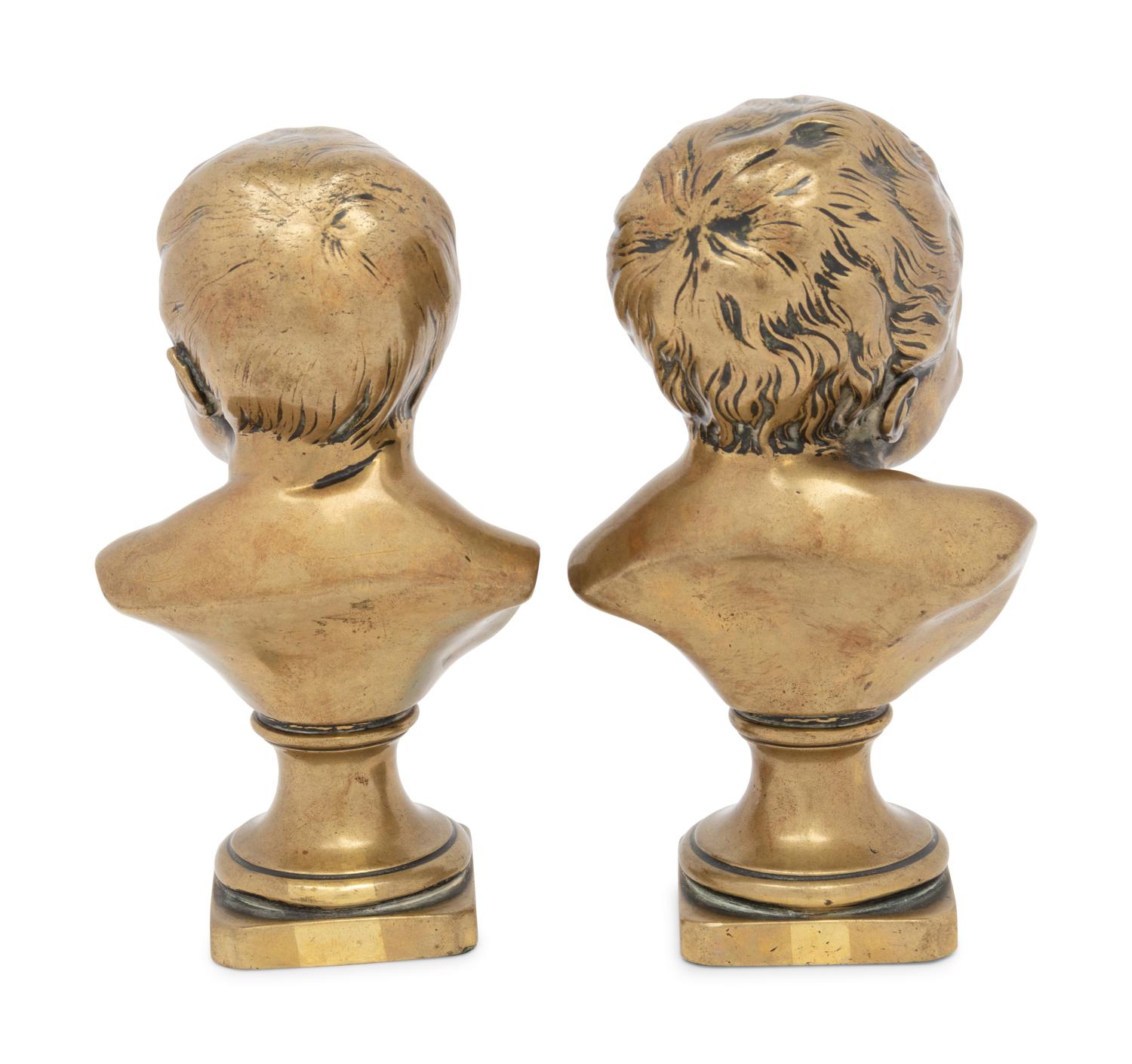 A Pair of Continental Bronze Busts of Infants