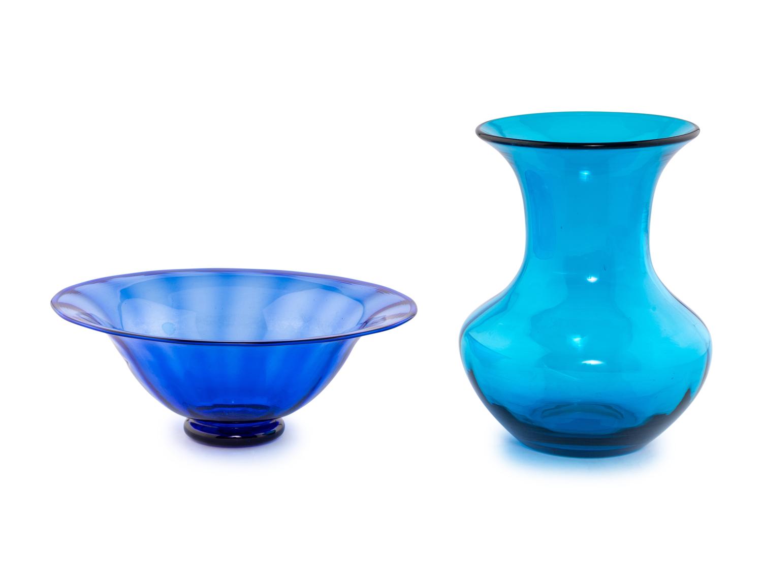 Two Contemporary Blue Glass Articles