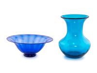 Two Contemporary Blue Glass Articles