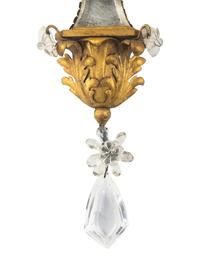A Pair of Gilt Metal and Rock Crystal Two-Light Sconces