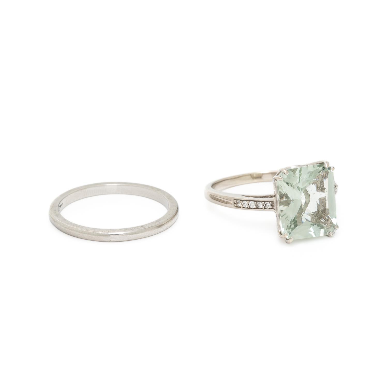 LIME QUARTZ AND DIAMOND RING AND PLATINUM BAND