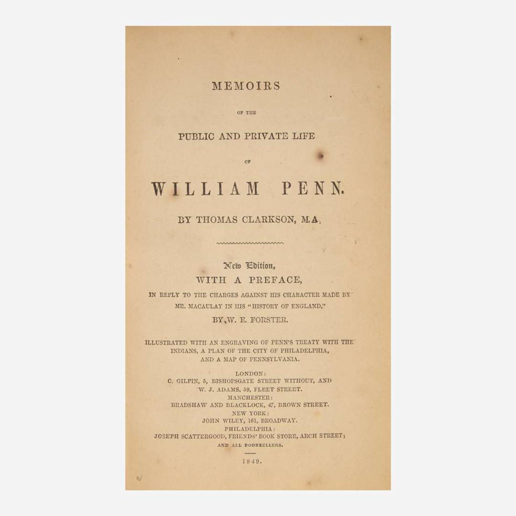 [Fore-edge Painting] [Currie, C.B.] Clarkson, Thomas Memoirs of the Public and Private Life of William Penn