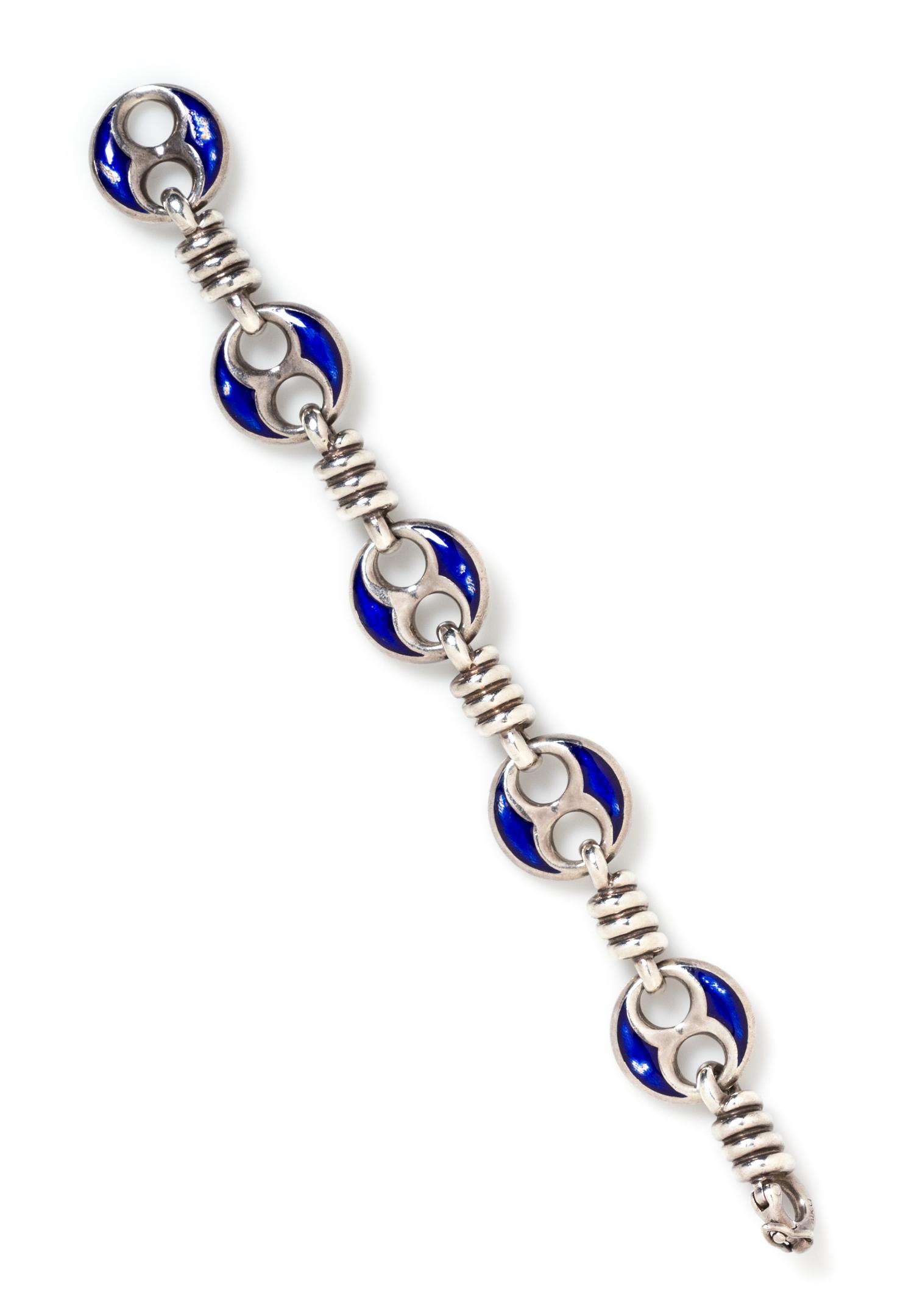 A Sterling Silver and Enamel Link Bracelet, Gucci, 53.00 dwts.
