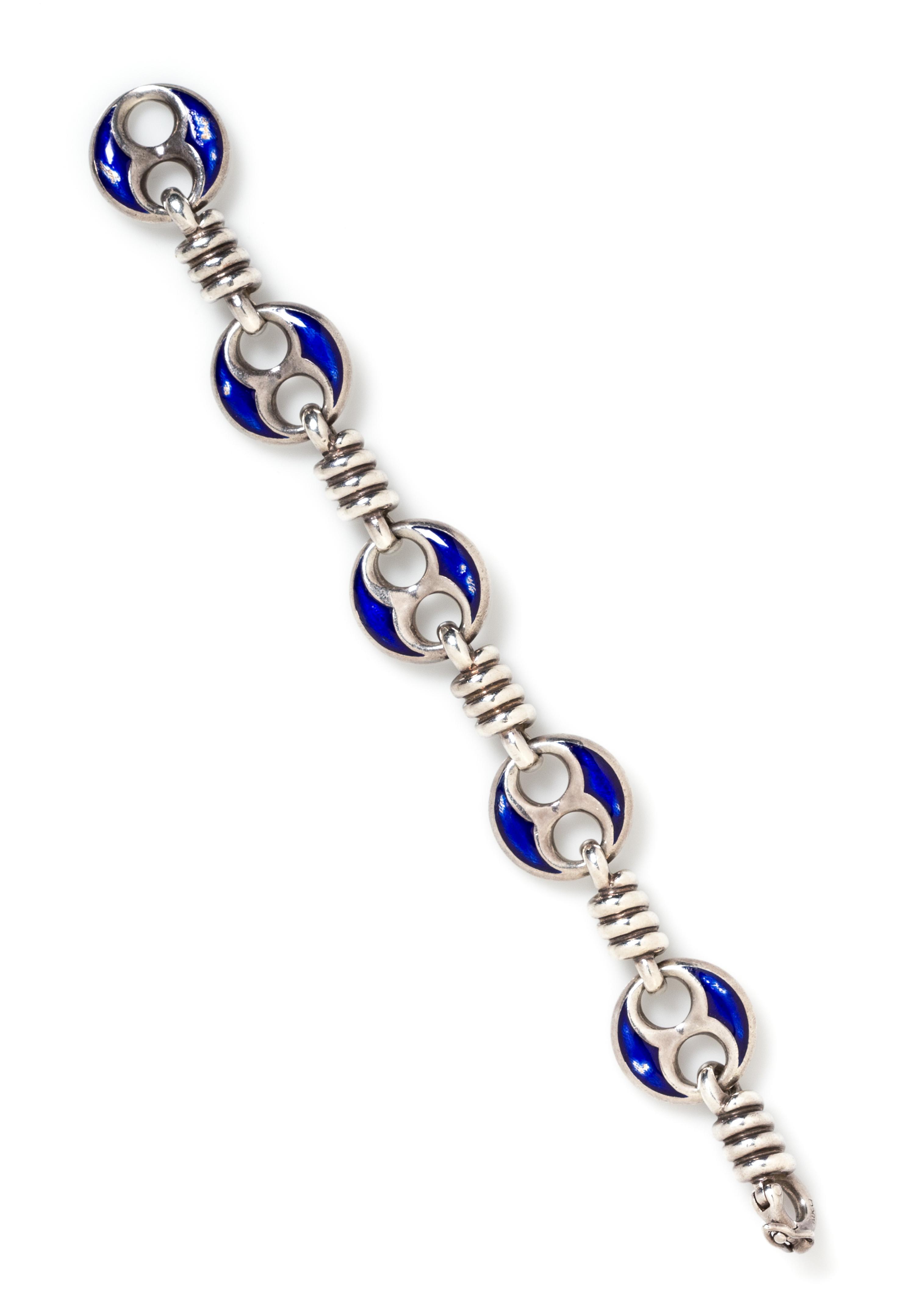 A Sterling Silver and Enamel Link Bracelet, Gucci, 53.00 dwts.