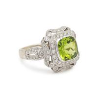 WHITE GOLD, DIAMOND, AND PERIDOT RING