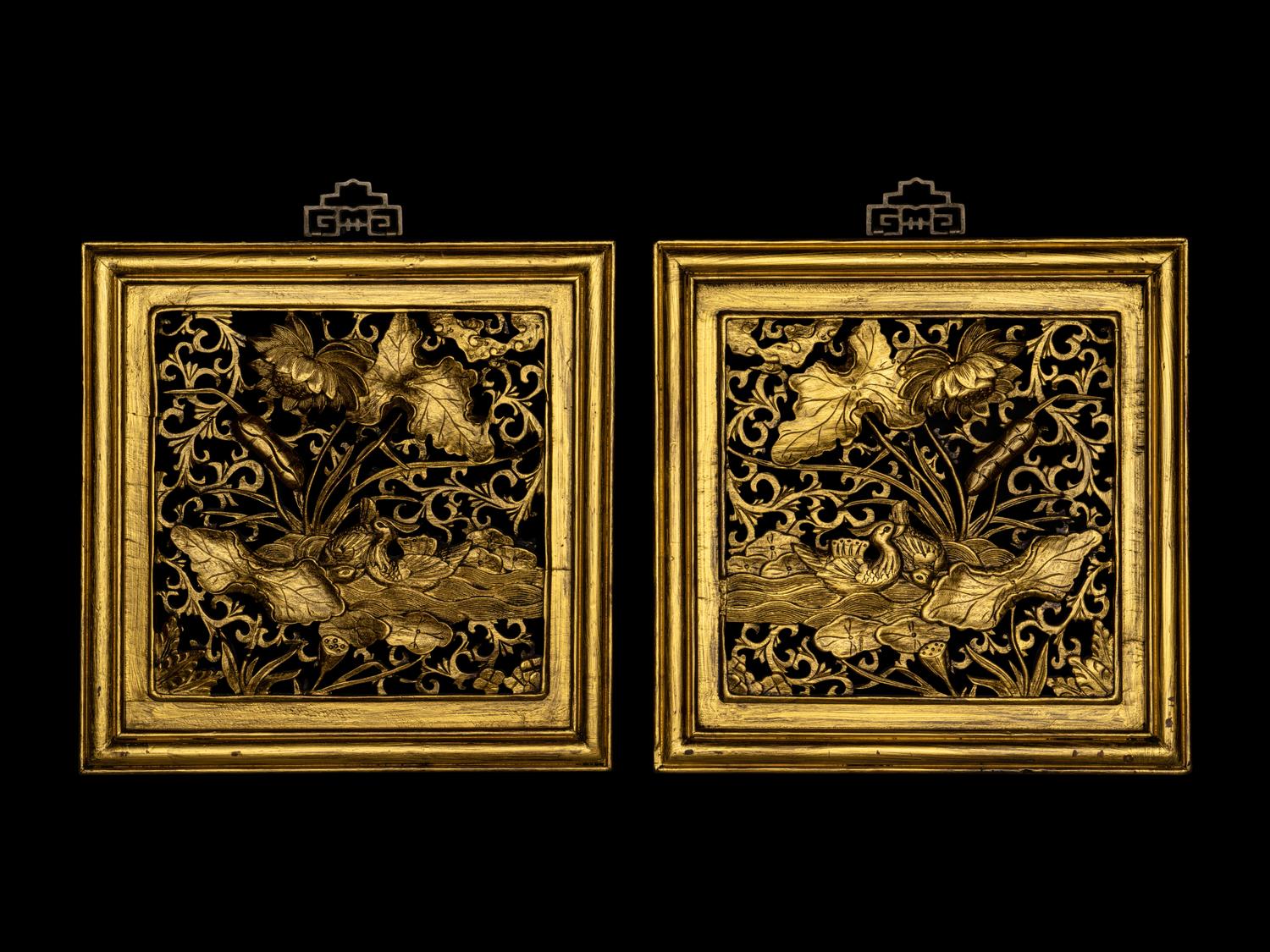 Three Chinese Carved Wood Panels