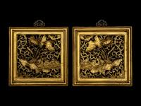 Three Chinese Carved Wood Panels
