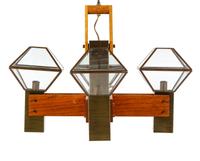 A Brass, Wood, and Glass Five-Light Chandelier