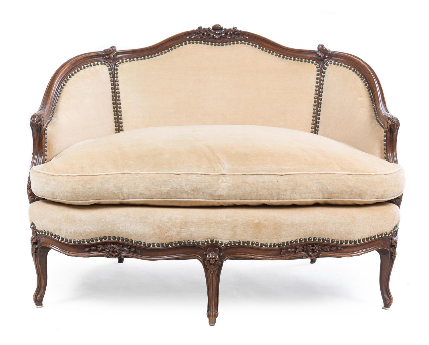 A Louis XV Style Walnut Settee Height 32 x width 44 x depth 31 inches. — LATE 19TH CENTURY