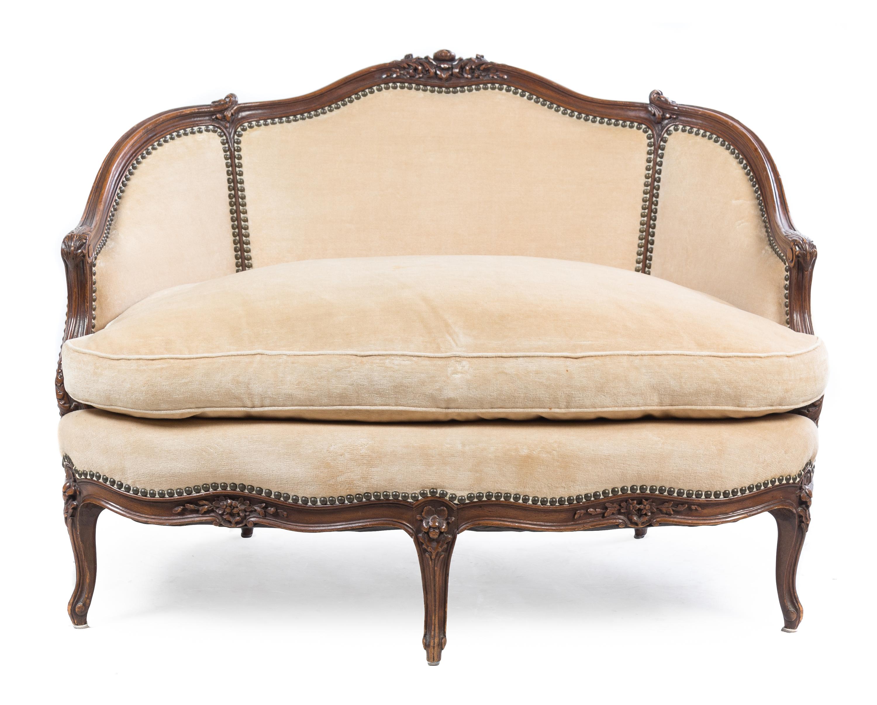 A Louis XV Style Walnut Settee Height 32 x width 44 x depth 31 inches. — LATE 19TH CENTURY