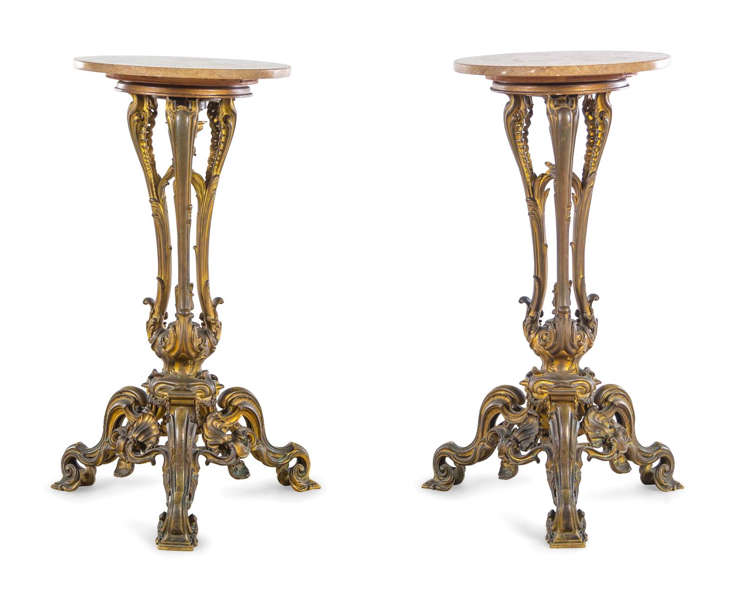 A Pair of Louis XV Style Gilt Bronze Pedestals