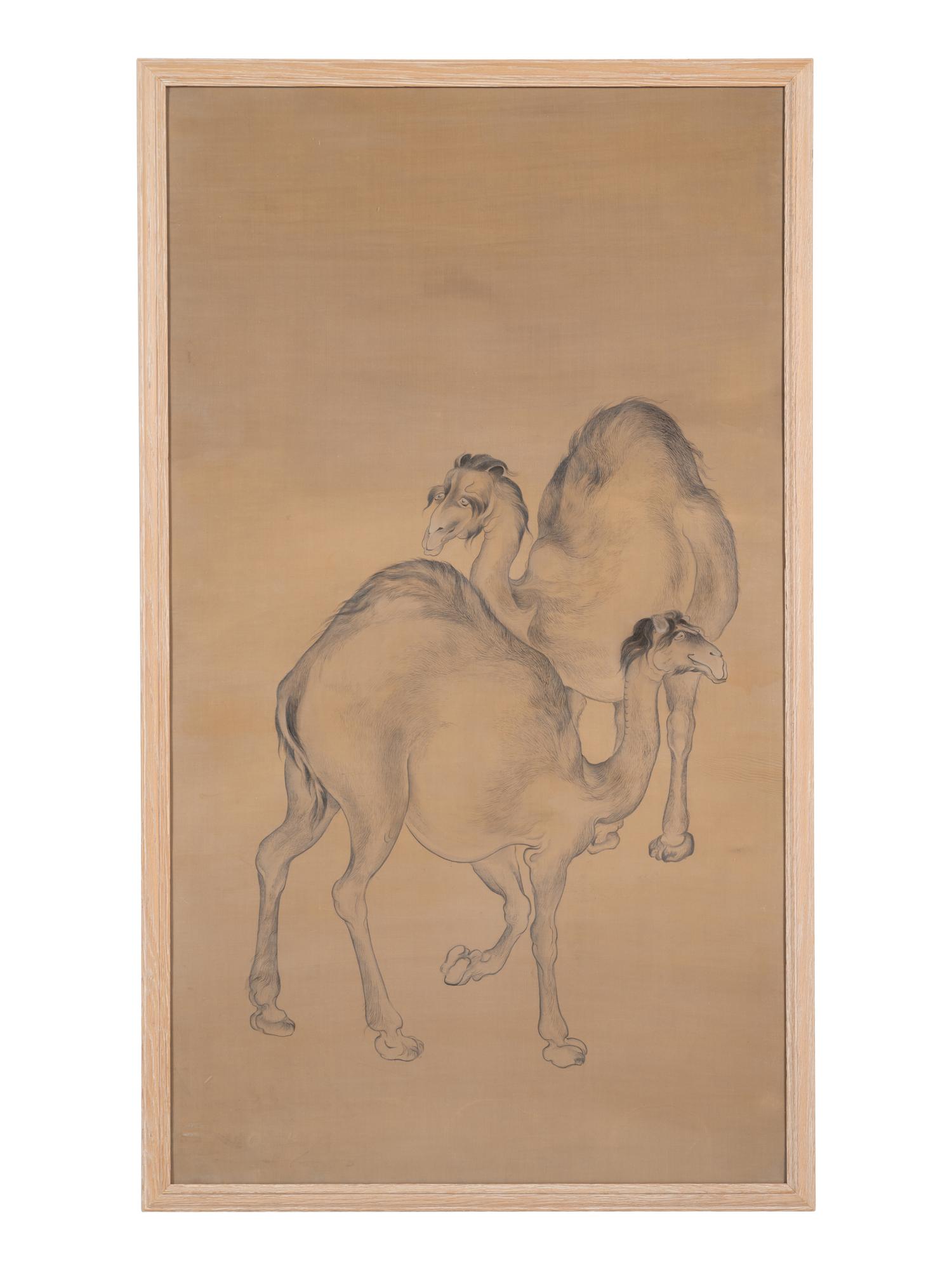 A Pair of Chinese Works on Silk Depicting Camels — 20TH CENTURY