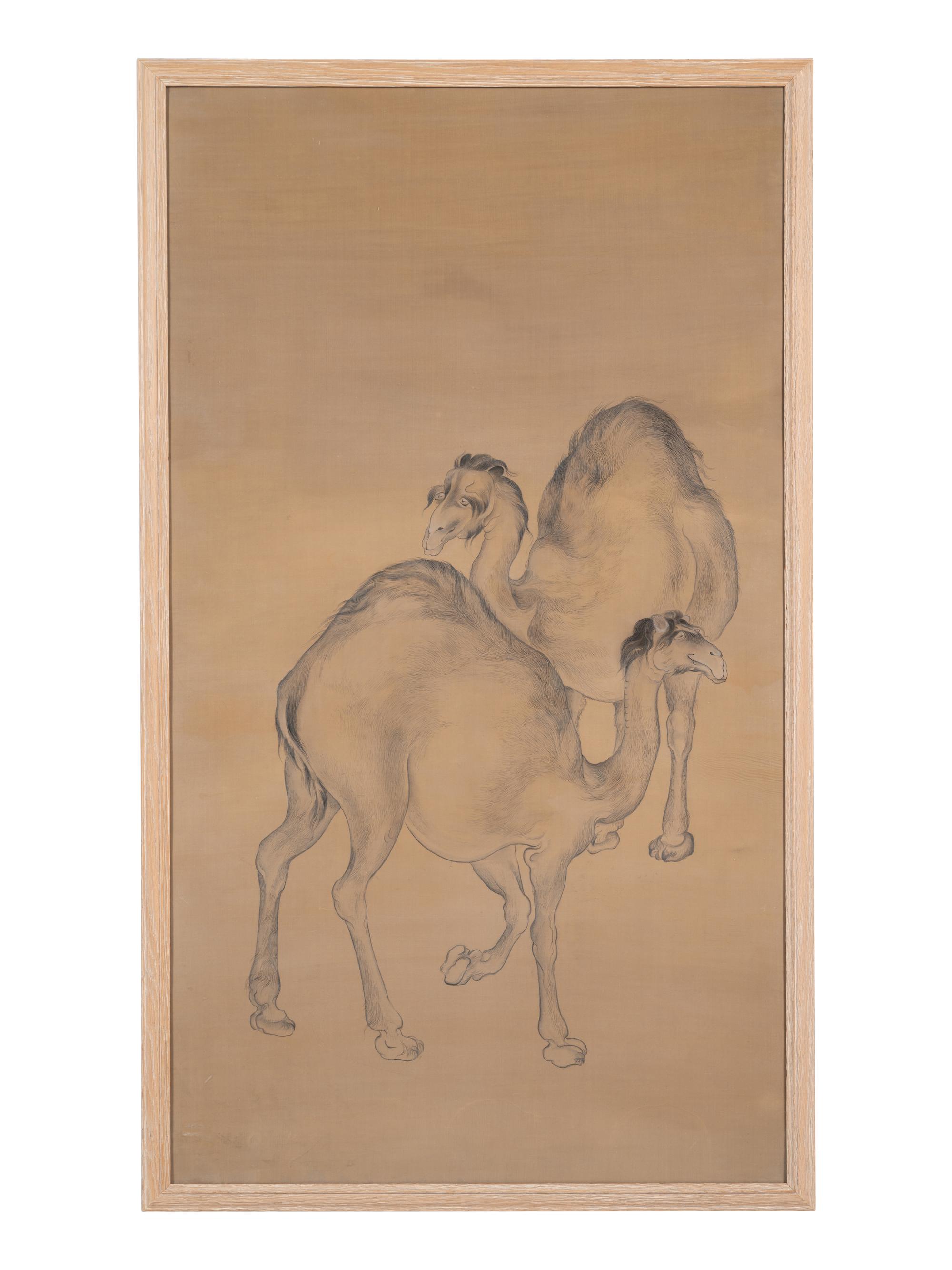 A Pair of Chinese Works on Silk Depicting Camels — 20TH CENTURY