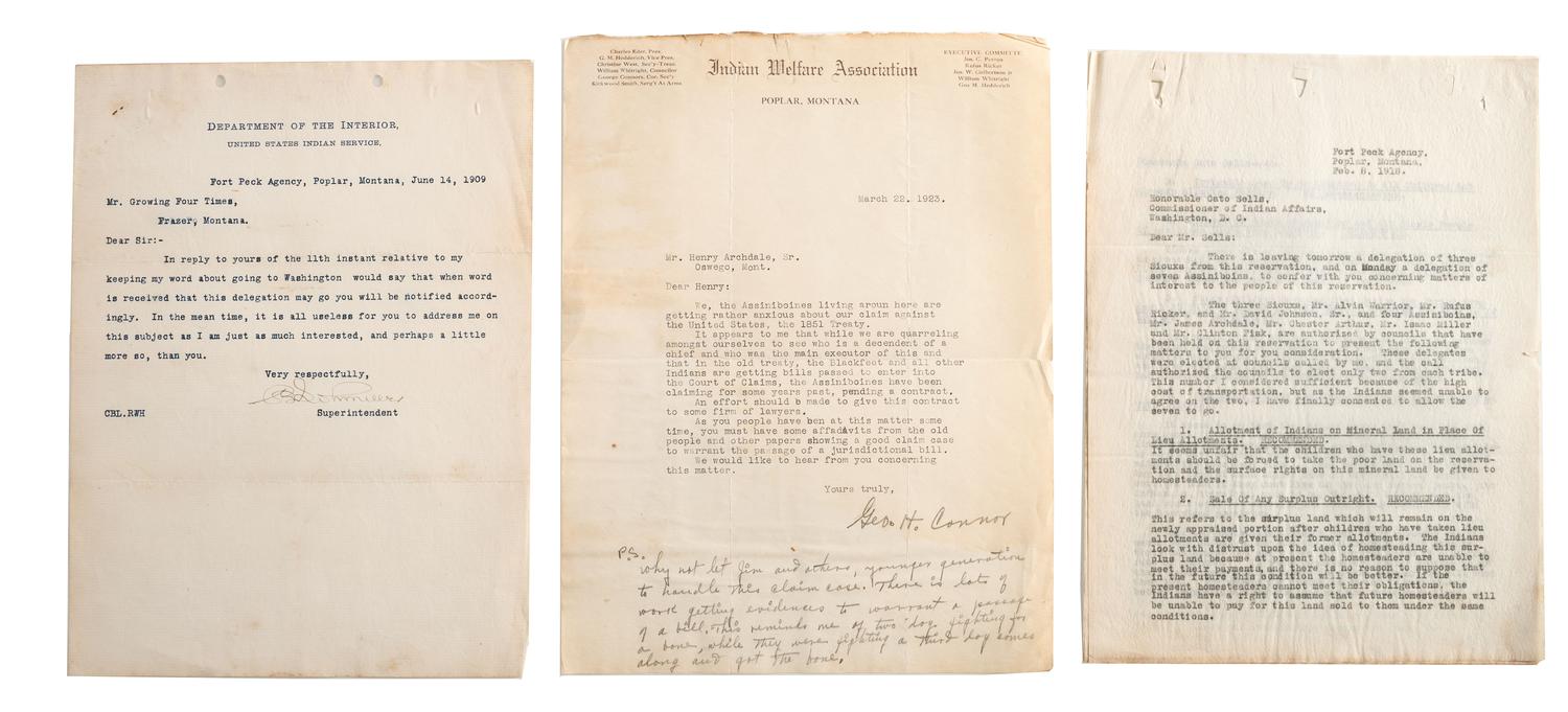 [NATIVE AMERICANS]. Archive of documents related to Assiniboine, Arapaho, and Northern Cheyenne tribal affairs, incl. delegation documents.