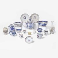 An assorted group of sixteen Chinese Export porcelain blue and white and grisaille tablewares late 18th / early 19th century