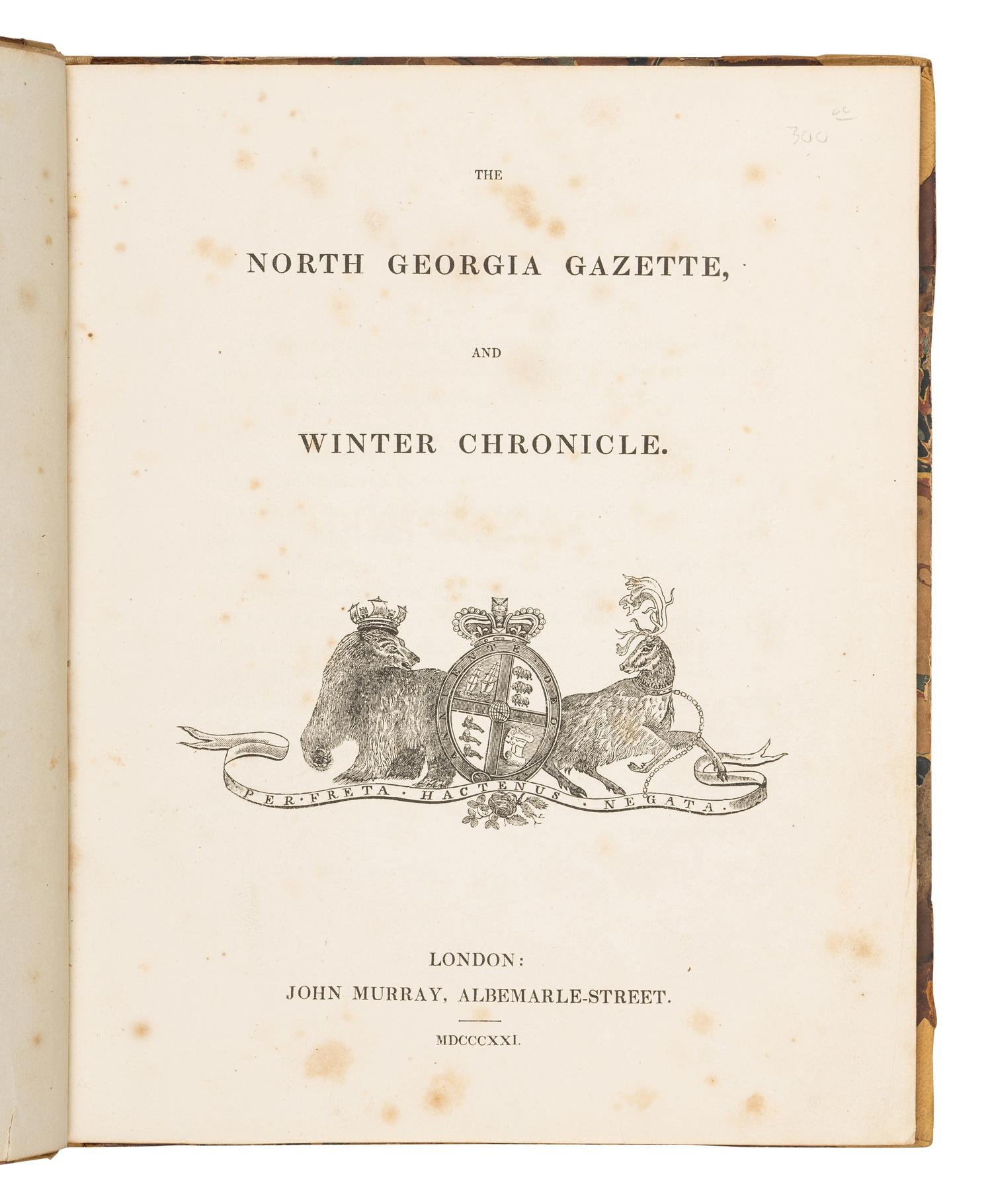 [PARRY -- FIRST EXPEDITION]. The North Georgia Gazette, and Winter Chronicle . London: John Murray, 1821.