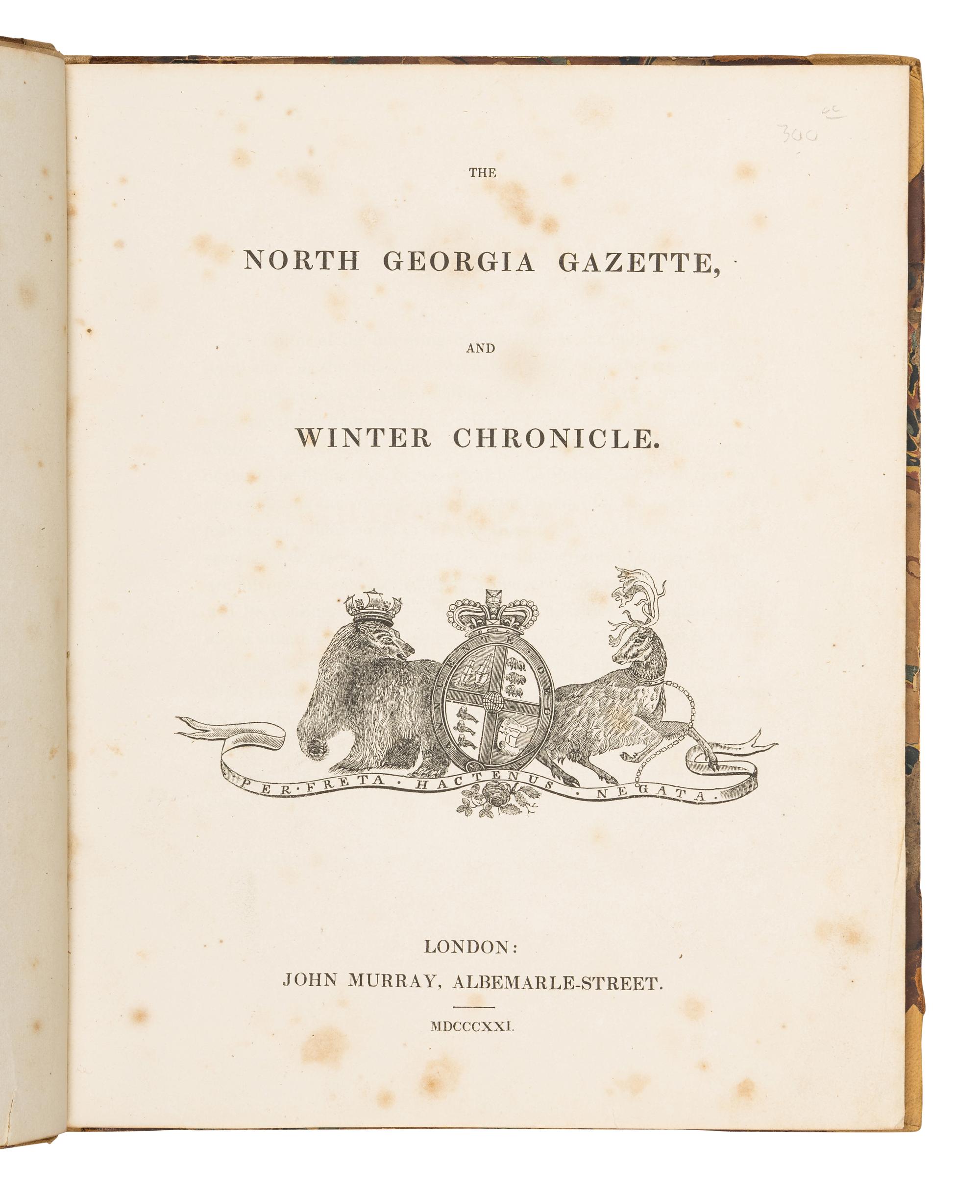 [PARRY -- FIRST EXPEDITION]. The North Georgia Gazette, and Winter Chronicle . London: John Murray, 1821.