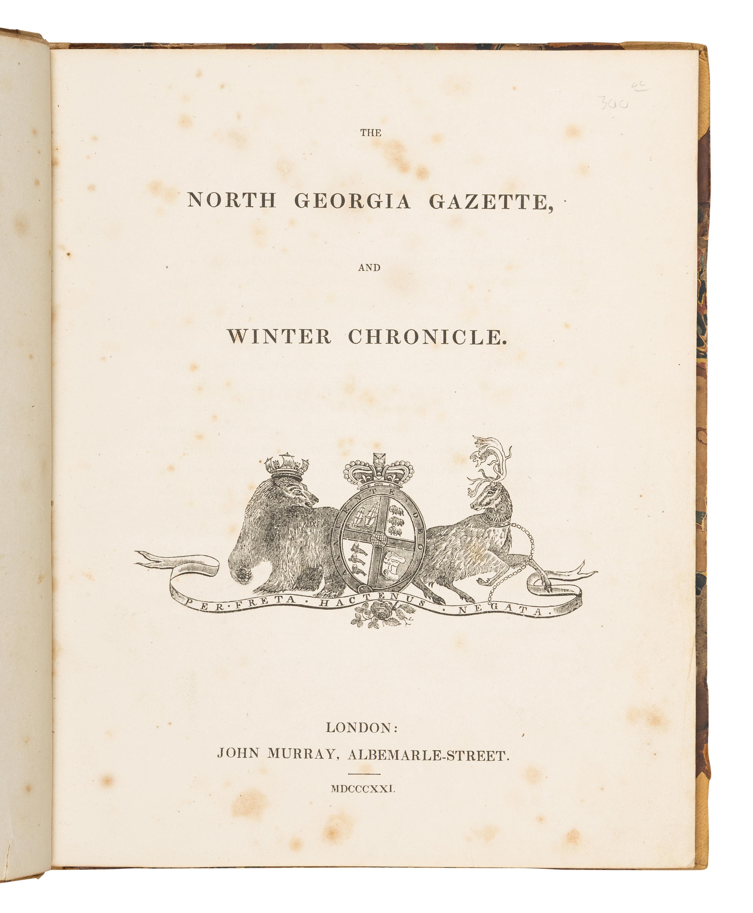 [PARRY -- FIRST EXPEDITION]. The North Georgia Gazette, and Winter Chronicle . London: John Murray, 1821.