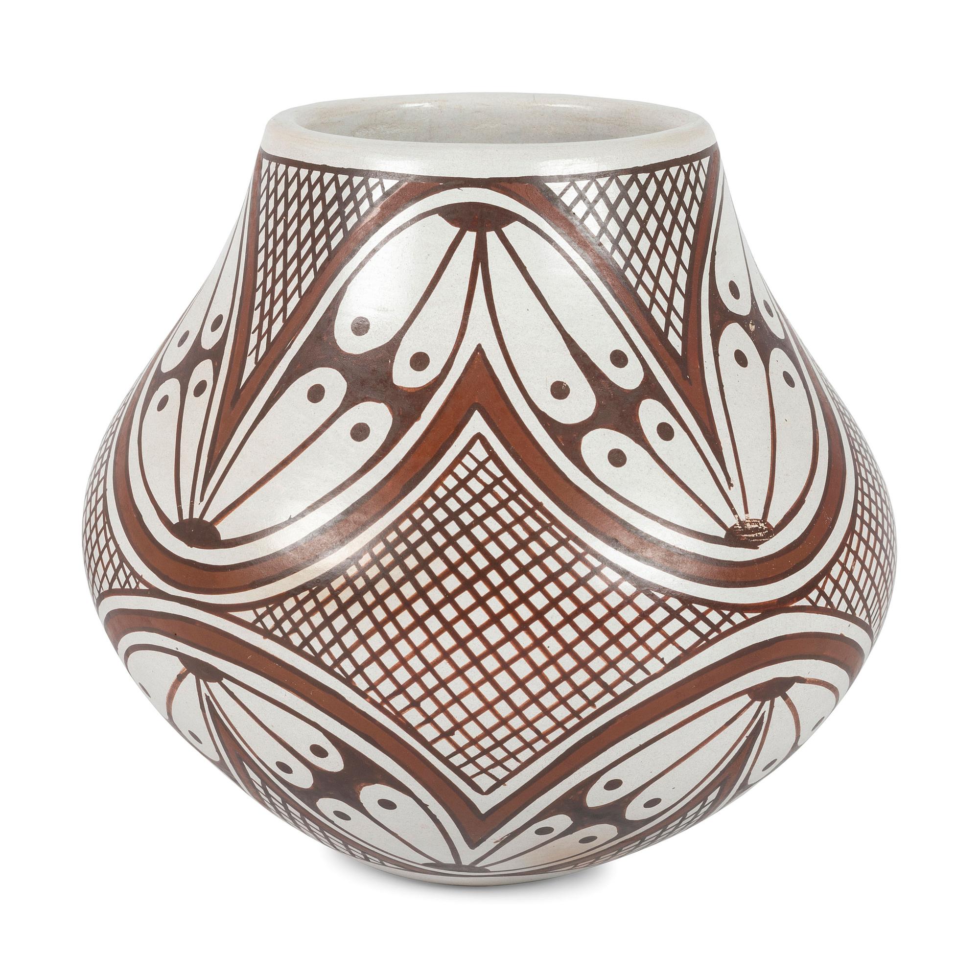Polychrome Pottery Jar, with Fine Line and Winged Design