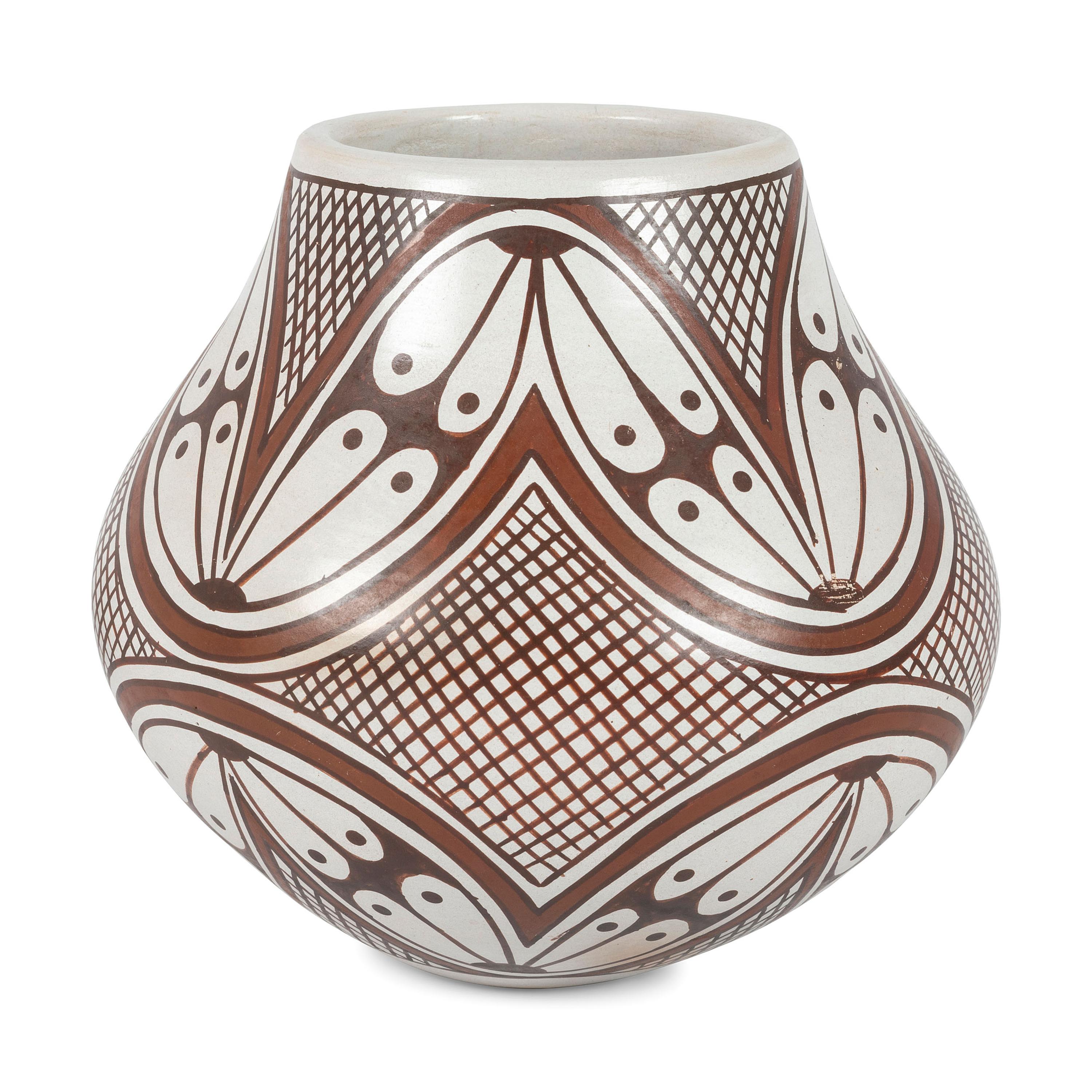 Polychrome Pottery Jar, with Fine Line and Winged Design