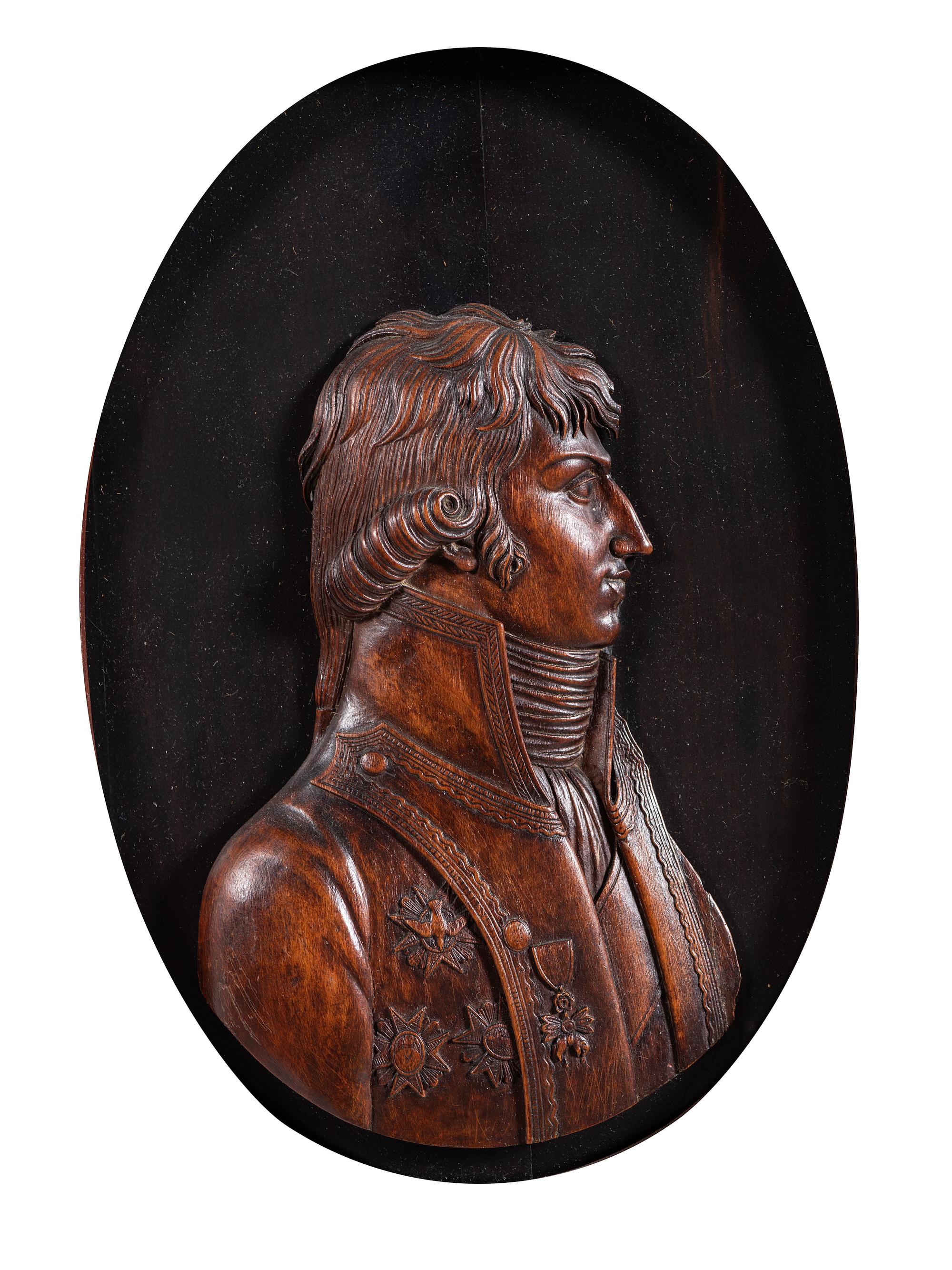 A French Carved Walnut Silhouette of a Nobleman, Possibly Lucien Bonaparte, Prince of Canino
