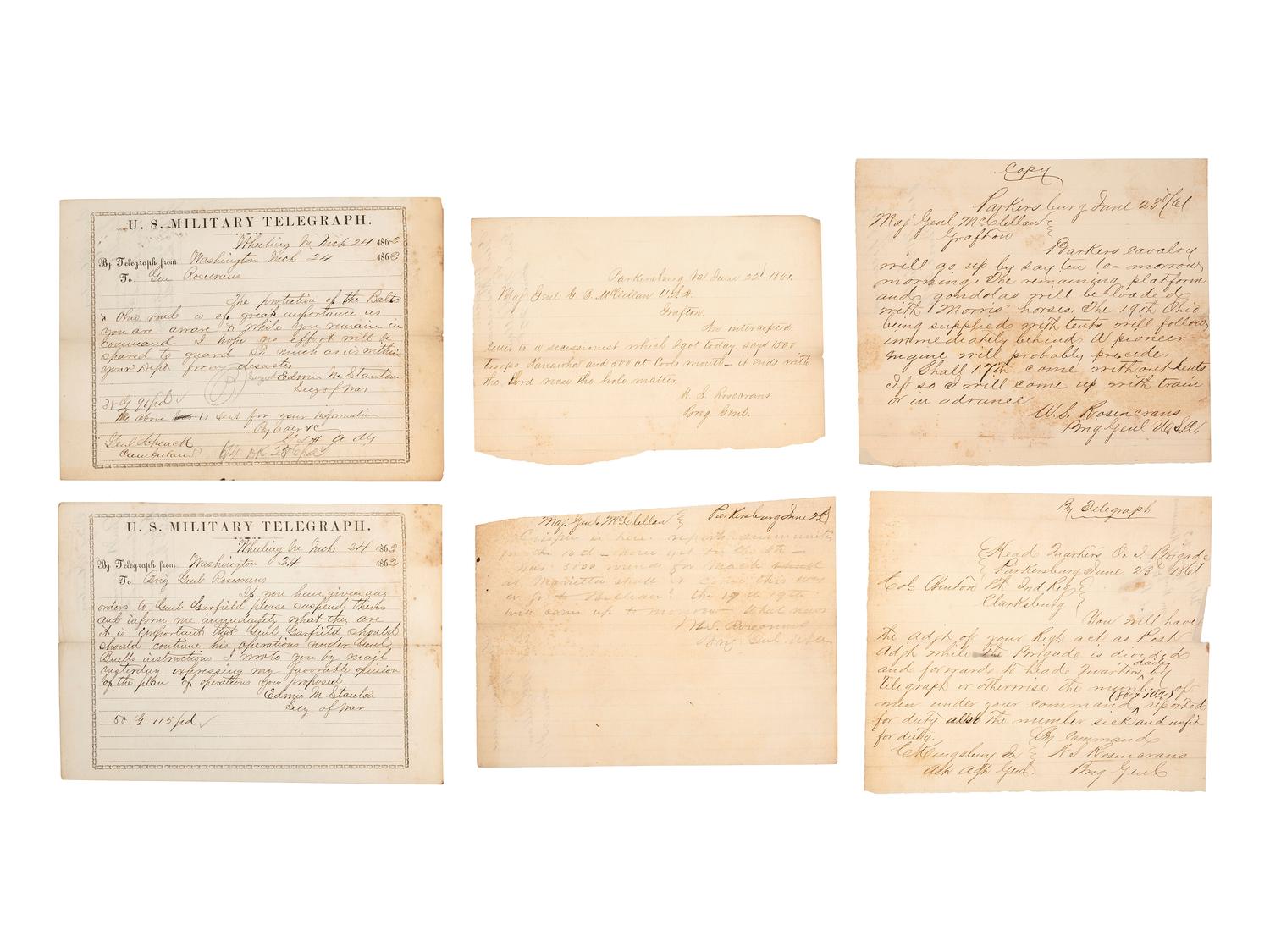 [CIVIL WAR] -- ROSECRANS, General William S. (1819-1898). Letters and documents associated with General William S. Rosecrans and the early months of the Civil War, including 3 ALsS.