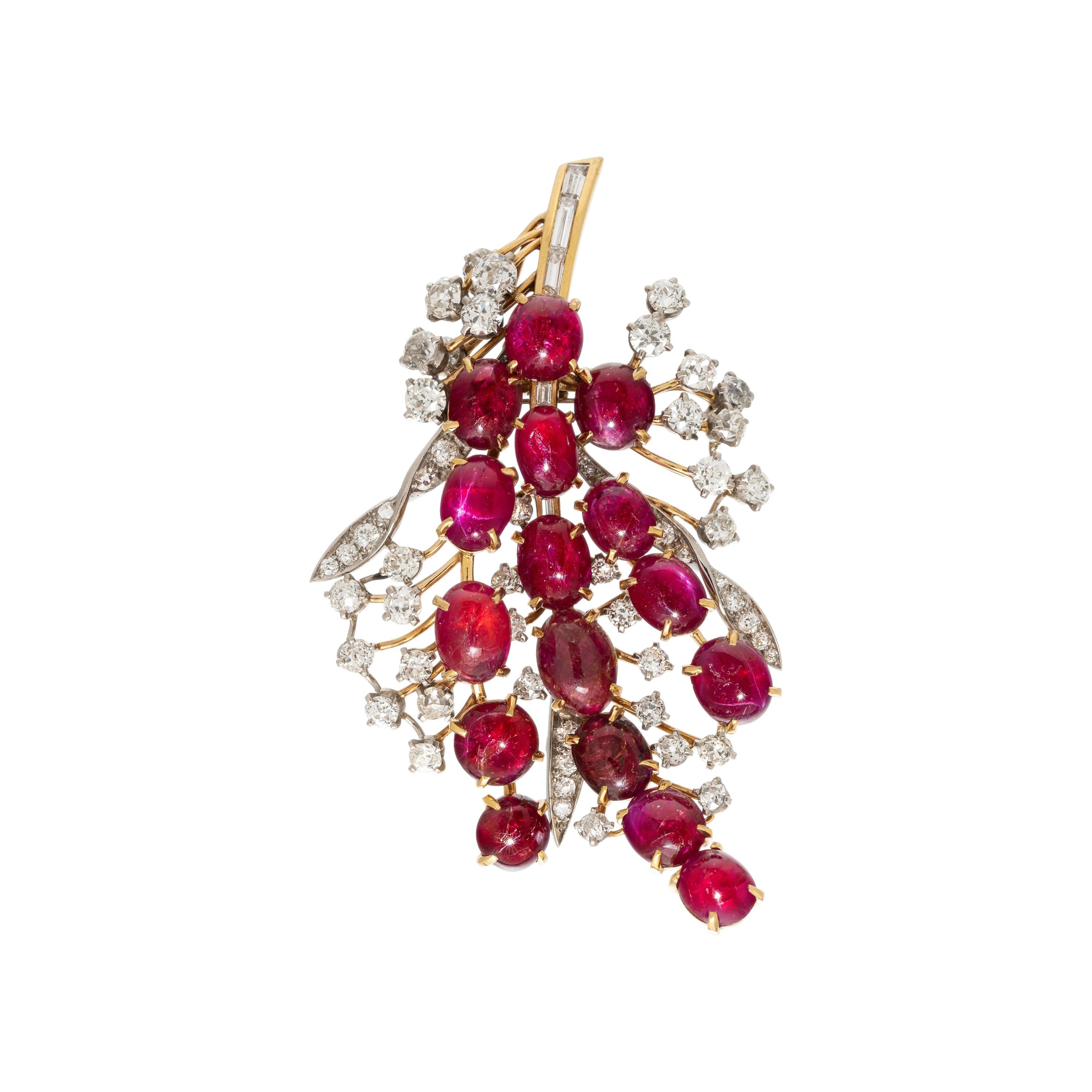 RUBY AND DIAMOND SPRAY BROOCH