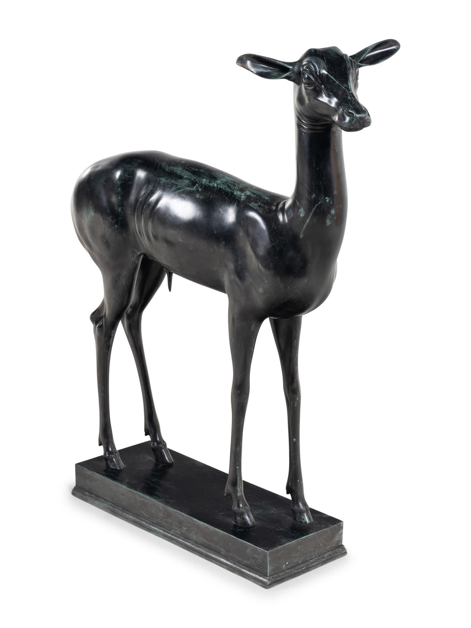 A Pair of Italian Bronze Figures of Pompeiian Fallow Deer After the Antique