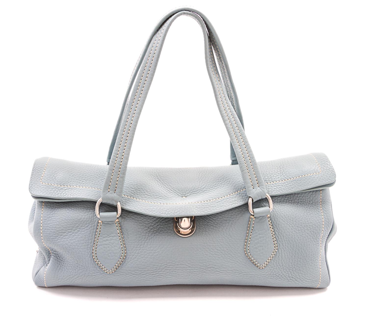 A Prada Light Blue Leather Bag, 13 1/2 x 9 x 4 inches.