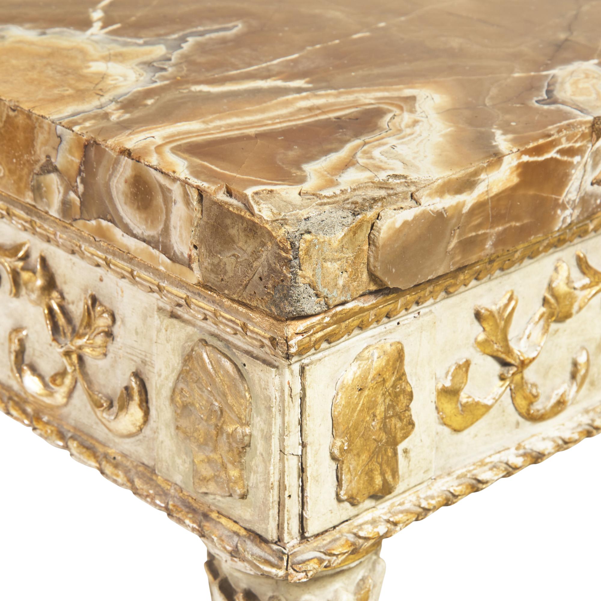 An Italian Neoclassical White-Painted and Parcel Gilt Jasper-Top Console Table